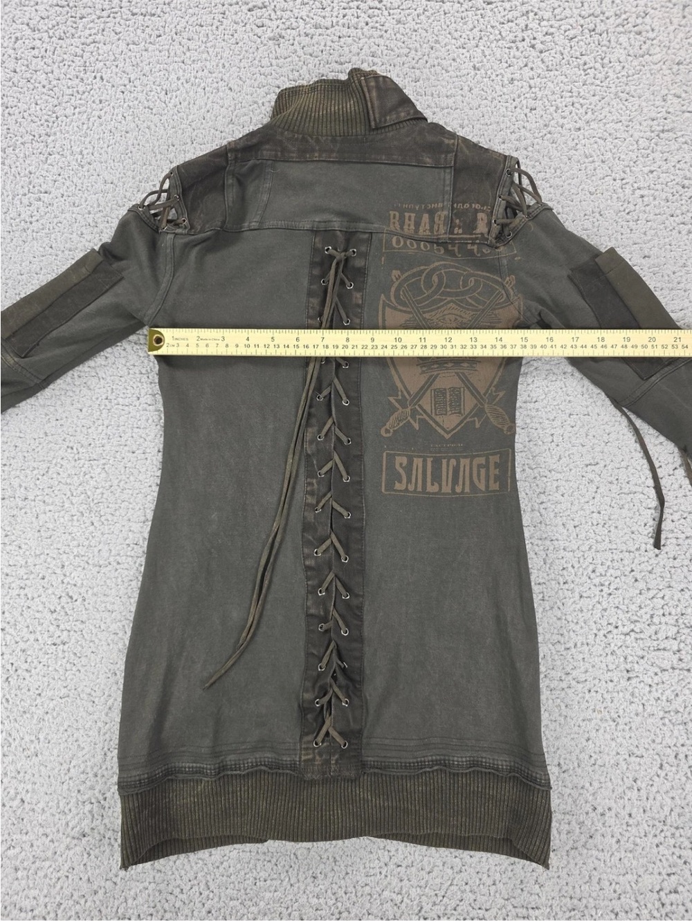 Salvage Olive Green Utility Lace-Up Long Jacket - Picture 6 of 7